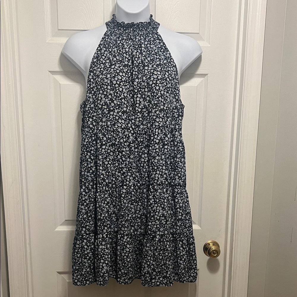Elegant black and White Floral Halter Dress